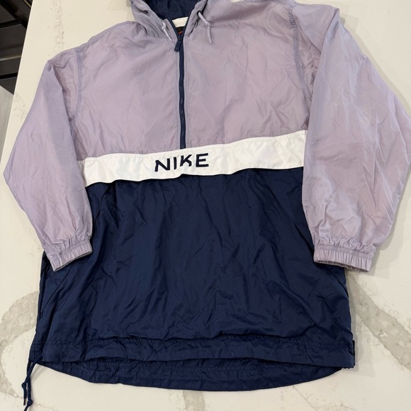 Vintage Nike 1/2 Zip Pullover Hooded Windbreaker Jacket Womens XL Purple/Blue - Picture 2 of 10
